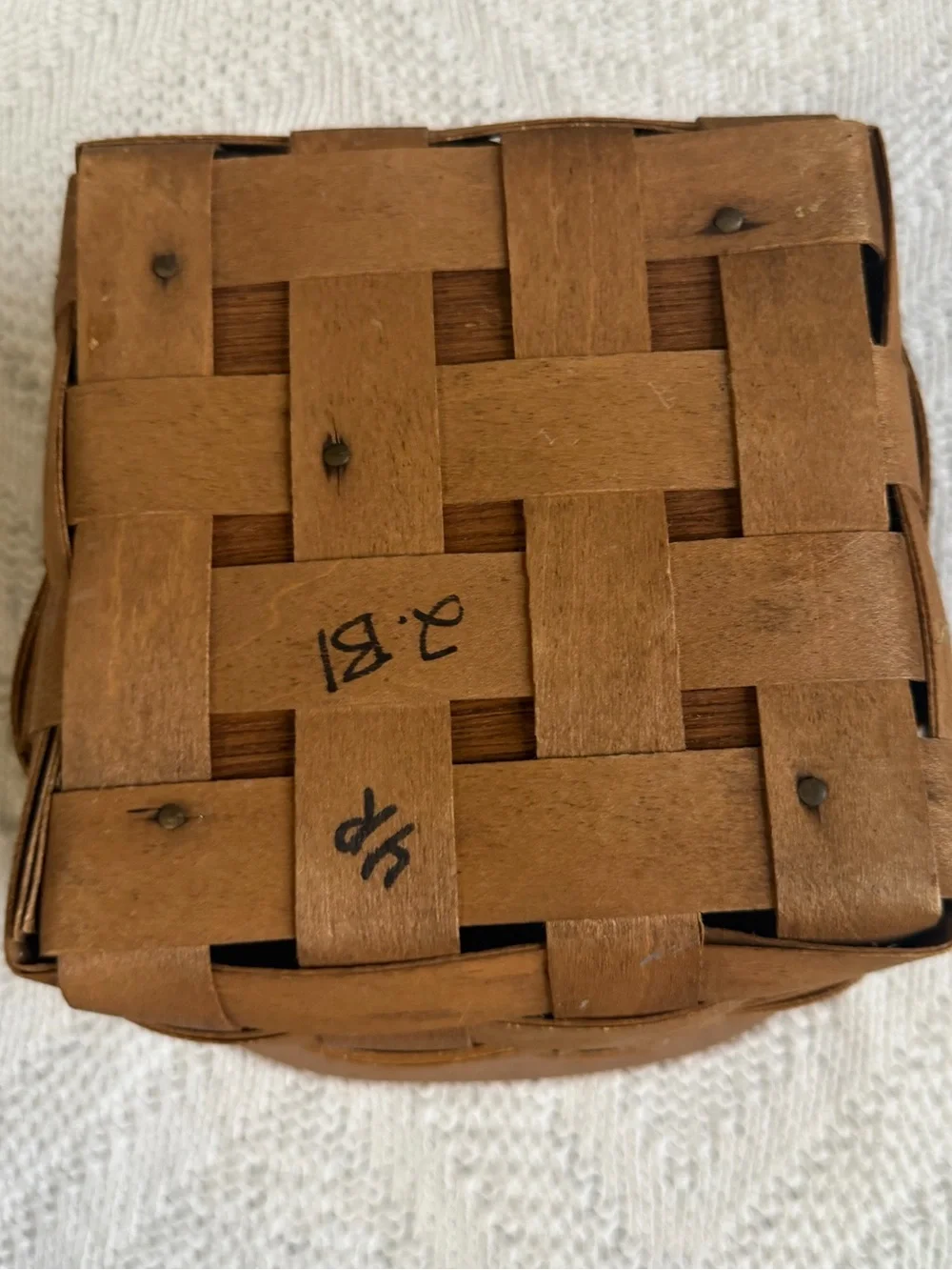 Hand-Painted Beige and Purple Decorative Picnic Basket